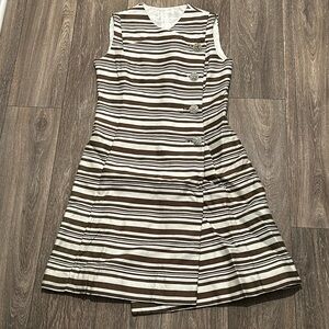 Union Made vintage tan with white stripes dress with ruffles